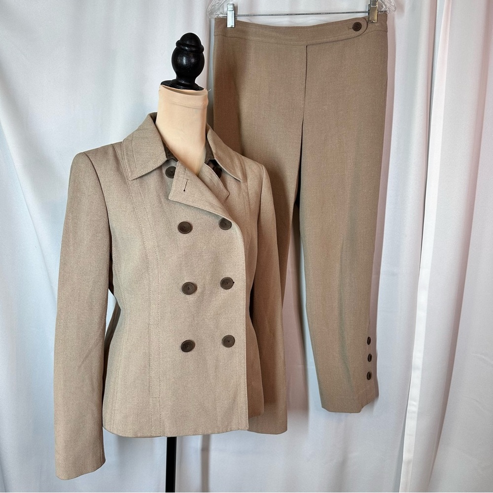 Vtg Kasper Tan‎ Pant Suit Big Buttons Size 8P Jacket, 6p Pants Corporate EUC
